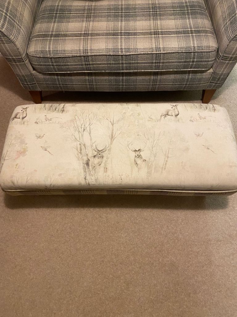 Voyage Maison Fabric Footstool with Woodland Stag Design - Cream, Fair Condition