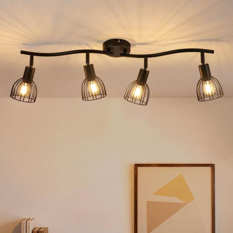 BRAND NEW - SAME DAY POSTAGE Black 4 Way Adjustable Ceiling Spotlight Bar E14 Socket Metal Wire Cage