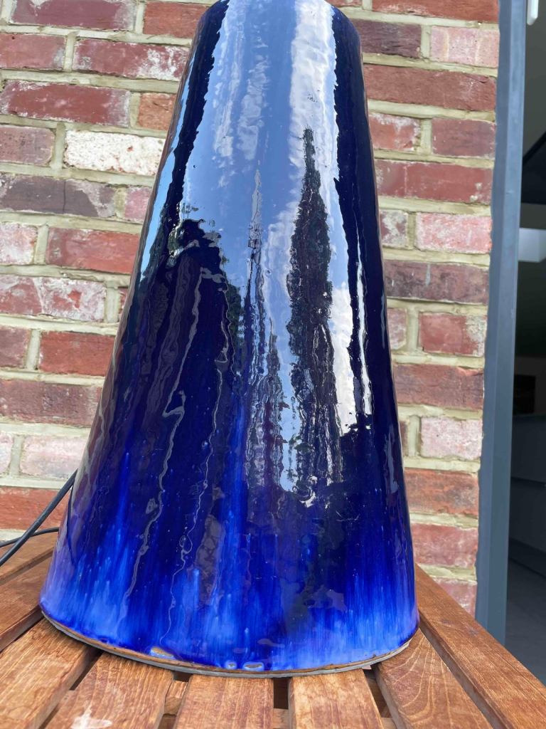 Oversized glazed blue ceramic lamp base (no lampshade) 