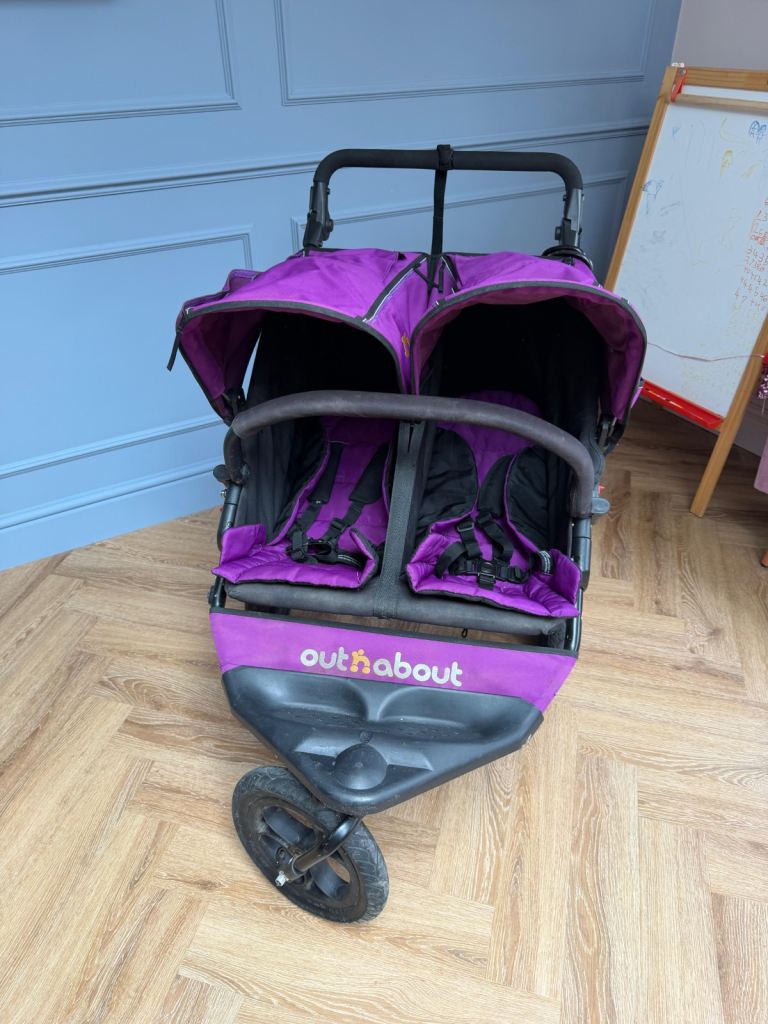 Out'n'About Nipper Double Pushchair – Purple, Good Condition