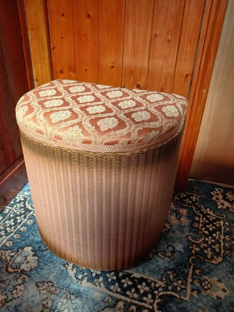 Lloyd Loom Vintage 1950 'Lusty' Pink Wicker Stool/Laundry Basket
