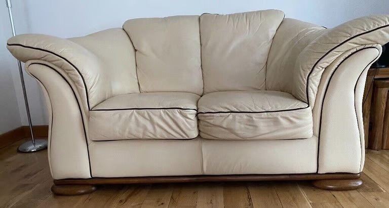2 seater cream leather sofa