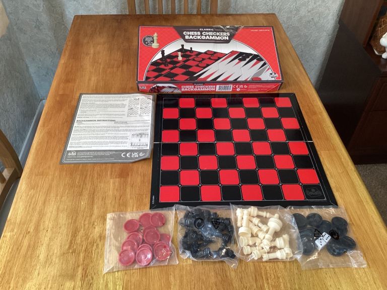 Chess Backgammon Draughts Checkers Set In Unused Complete Condition