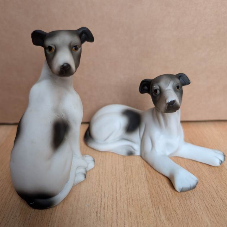 Greyhound Whippet ceramic dog figurine pair 10.5cm matte