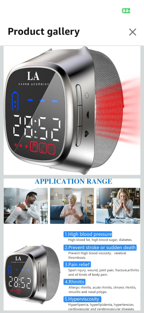 Red Light Therapy Wrist Watch,Heart Rate Monitoring,650nm Low Level Infrared Light Acupuncture Pain