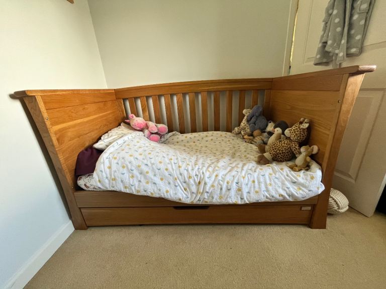 Mamas & Papas Oak Ocean Cot Bed with Mattress and Storage Drawer