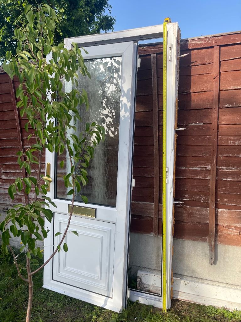 White UPVC Front Door with Frame and Letterbox
