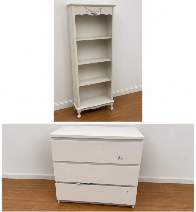 White Bookshelf and Chest of Drawers Set