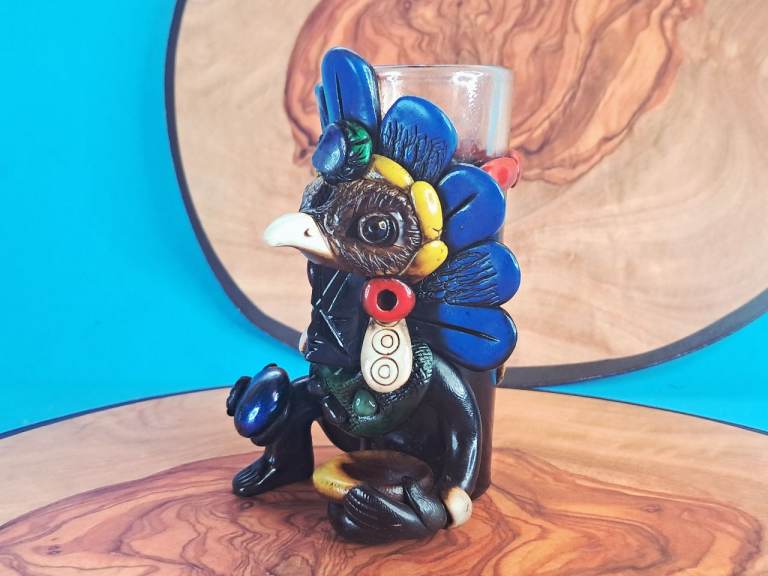 This is  Vintage a handcrafted Mexican Aztec warrior shot glass. 