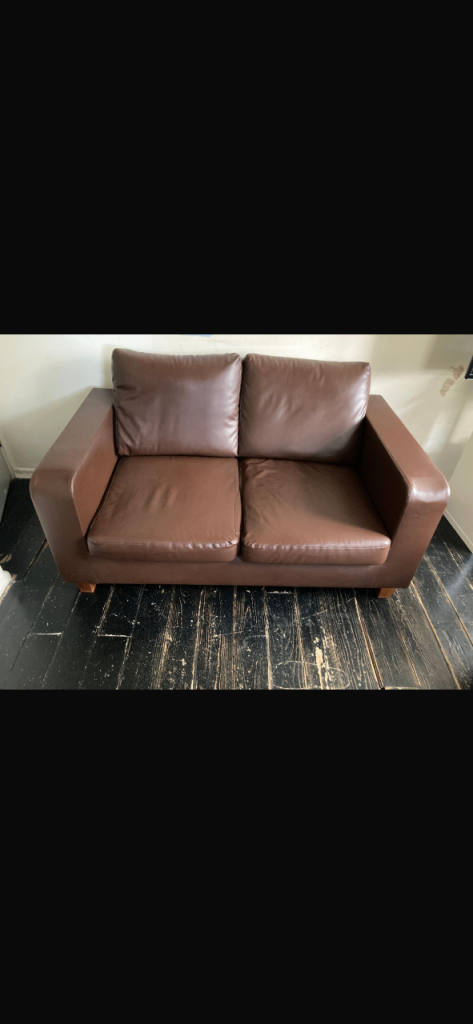 Brown Leather Two-Seater Sofa – Fair Condition