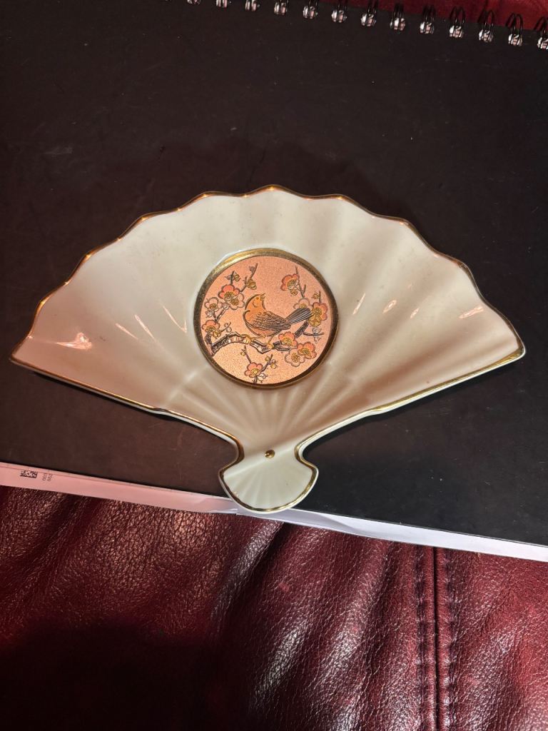 The Art of Chokin 24K Gold Edged Fan-Shaped Plate/Trinket Dish