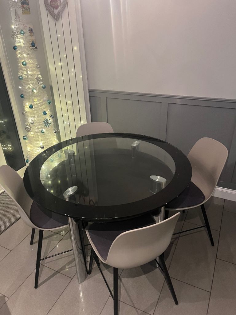 image for Round glass dining table with 6 chairs