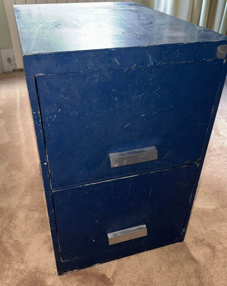 Blue Metal Filing Cabinet with 2 Drawers – Fair Condition