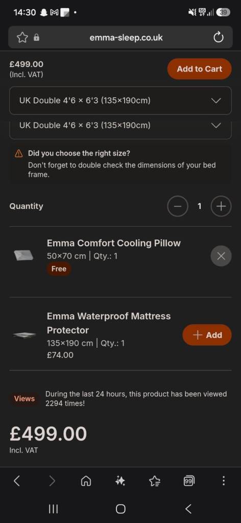 Emma Original Mattress Brand new - Size double -- Sealed - Original packaging-