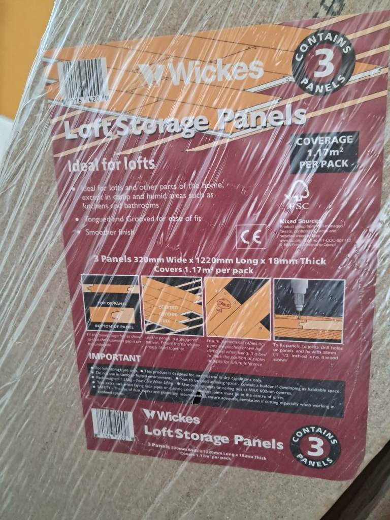 Wickes Loft Storage Panels - New, Unused (3 panels per pack)