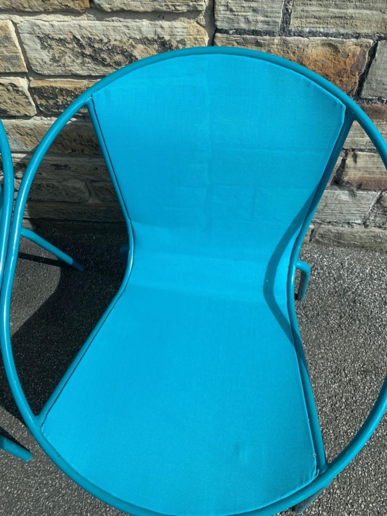 Pair of Blue Metal Garden Chairs - Good Condition