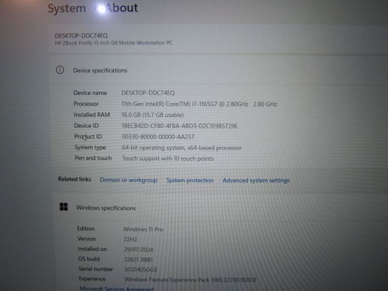 HP Zbook Firefly G8 laptop. Core i7, 16GB RAM, 512GB SSD, Nvidia, 15.6 Inch 1080p. Win 11
