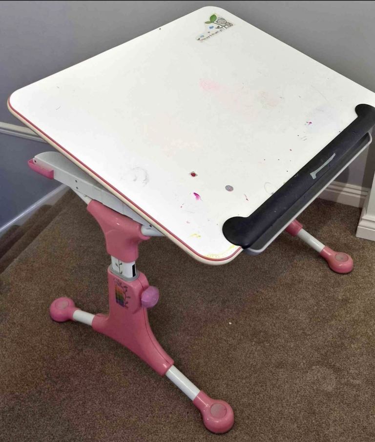 Pink and white kids tilt top desk