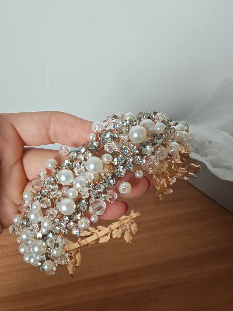 Gold leaf, pearl and diamanté bridal headband 