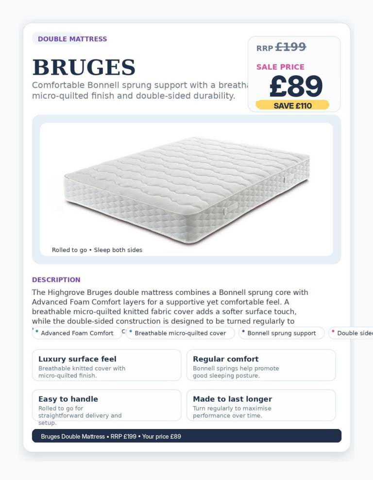 Highgrove Bruges Double Mattress 4.6ft