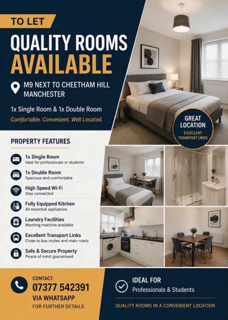 2 bed house to rent for group next to Cheetham hill