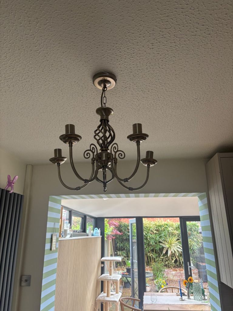 2 x brushed metal 5 bulb chandeliers 