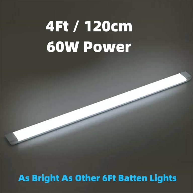 4Ft (120cm) 60W LED Batten Light, New Design, Super Bright Cool White Light Colour