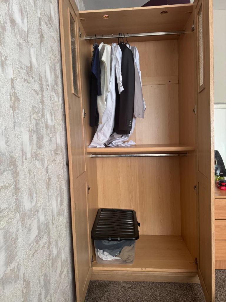Free Wooden Wardrobe with Glass Panels – Good Condition, £1.00 for Sale