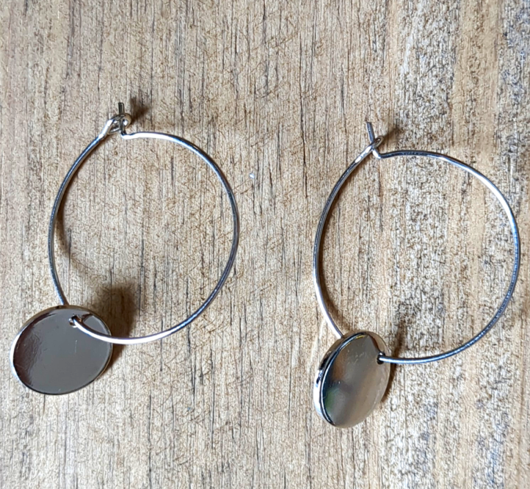 Silver Hoop Dangle Earrings Round Disc Charm Drop Latch Back   