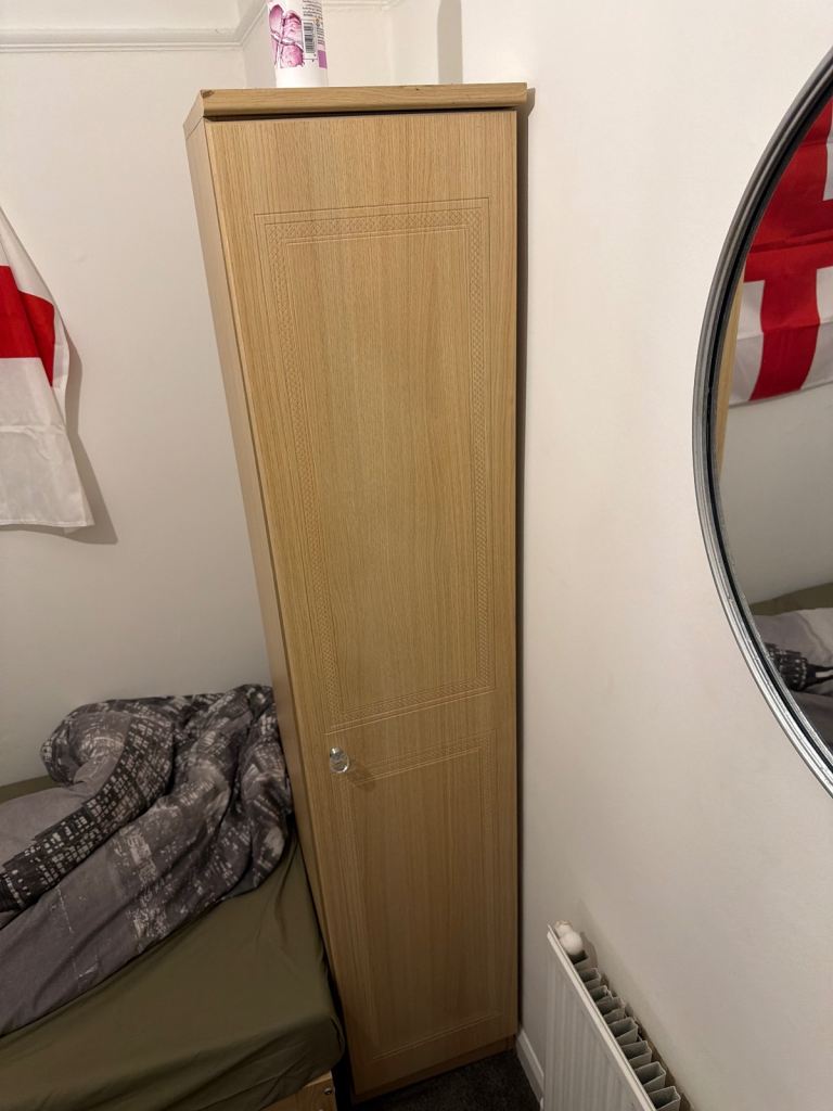 Tall Wooden Wardrobe – Good Condition, Light Wood Finish