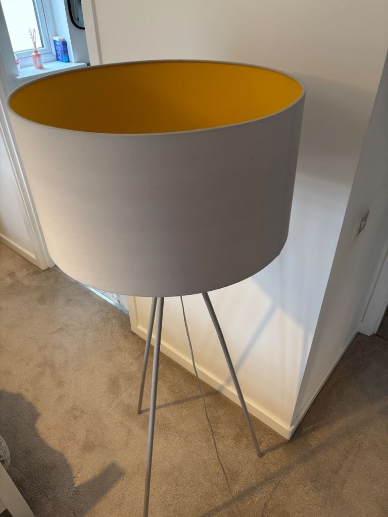 GONE PENDING COLLECTION  MADE dot com Grey Tripod Floor Lamp with Yellow Inner Shade