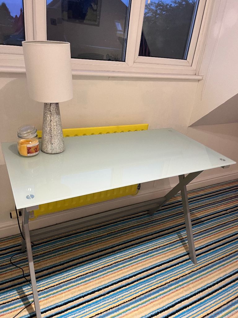 Beautiful tempered smoked glass desk with steel legs - heavy duty 