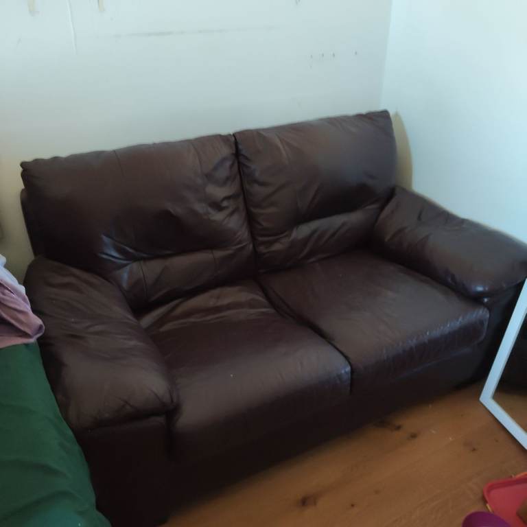 Free 2 Seater Brown Faux Leather Sofa