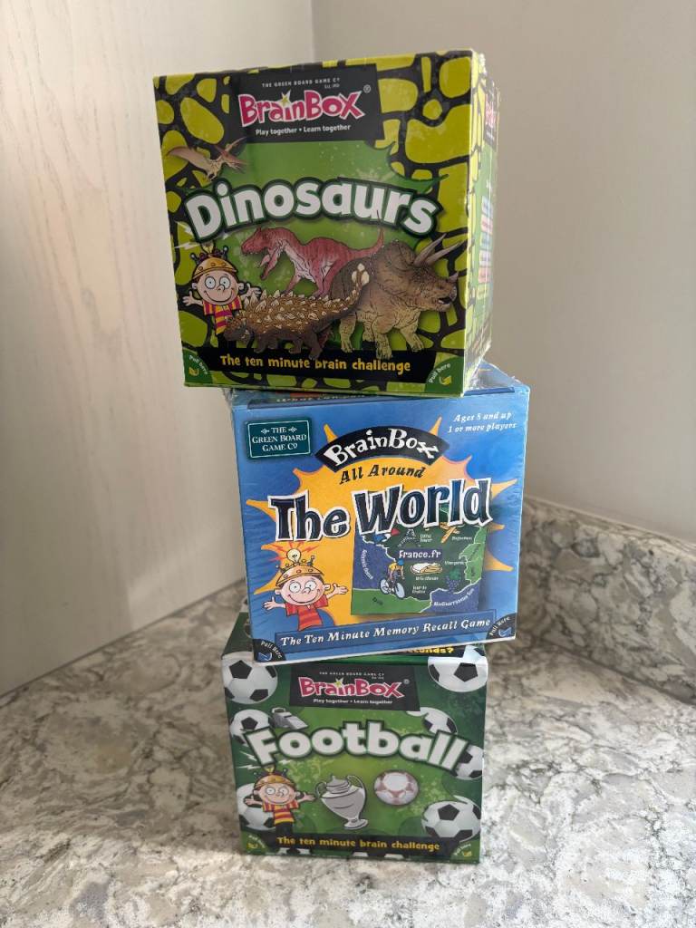 Brainbox set of 3 games The World, Dinosaurs and Football new & sealed.