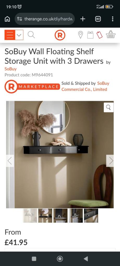 New Black Floating Shelf Unit with 3 Drawers for Wall Storage