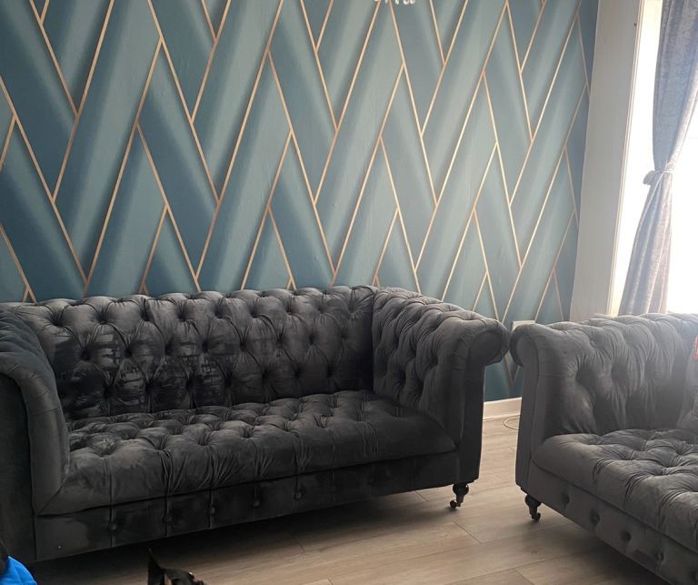DFS Chesterfield sofas x2 Teal 