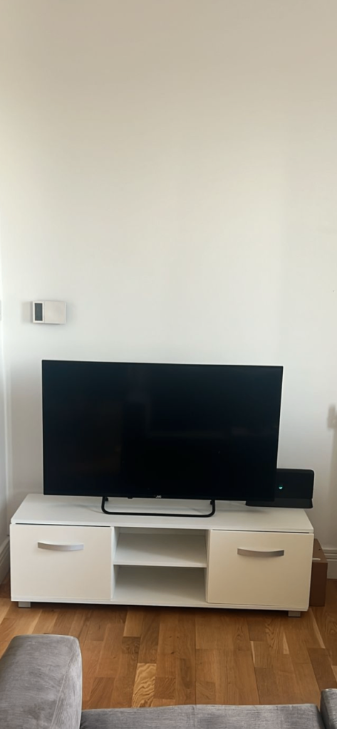 JVC TV + White TV Unit Cabinet Bundle – Working – Living Room Setup