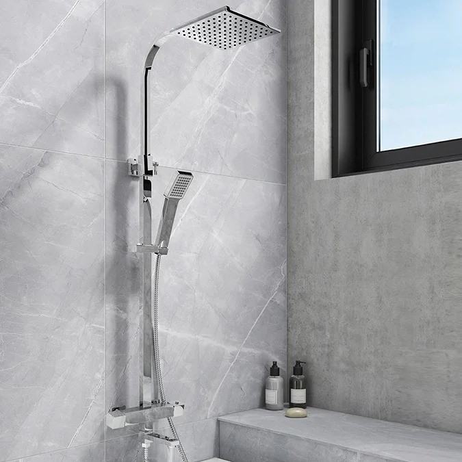 Cosmo Thermostatic Triple Square Shower Head & Bath Spout Chrome RRP £350 Our Price £115
