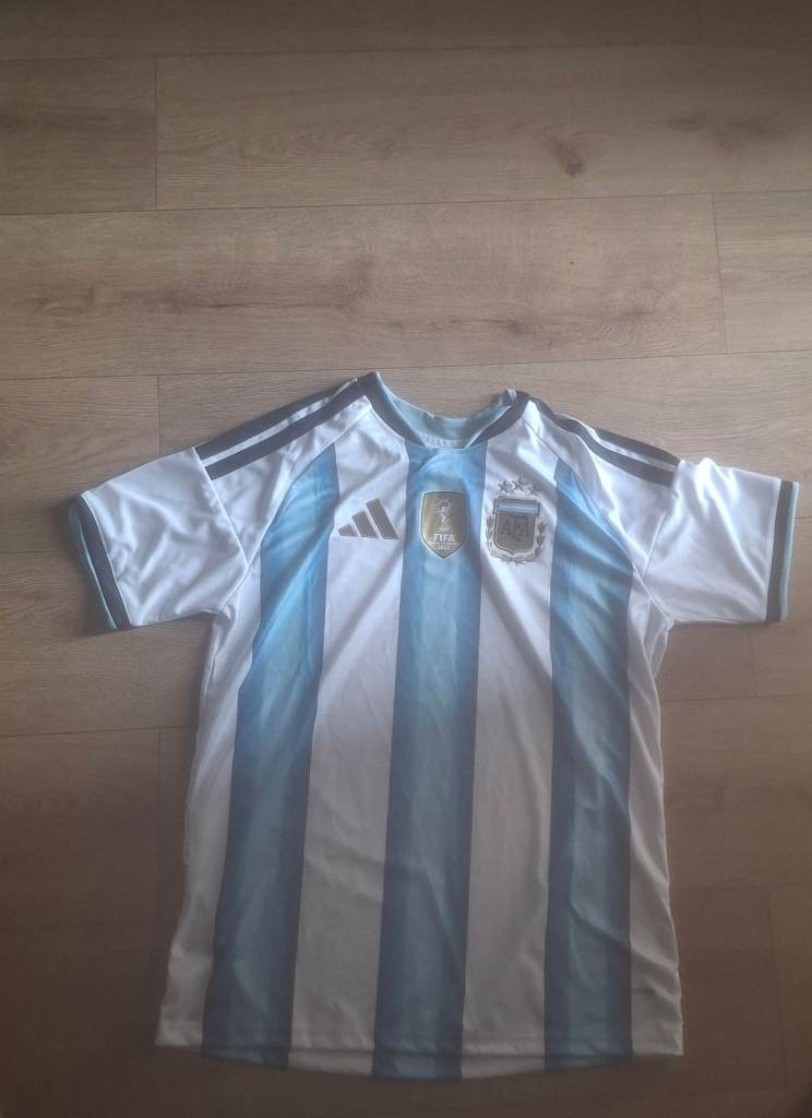 Adidas Argentina Football Shirt – White & Blue Stripes, Good Condition