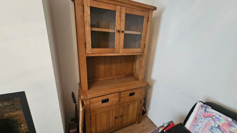 Large Solid Oak Dresser Cabinet - 2 Piece Light Oak Sideboard