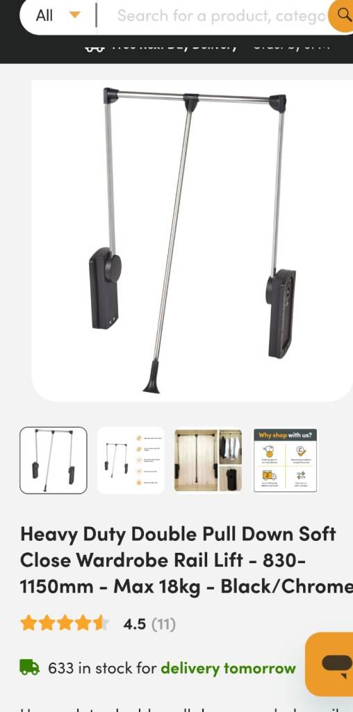 Wardrobe pull down rail
