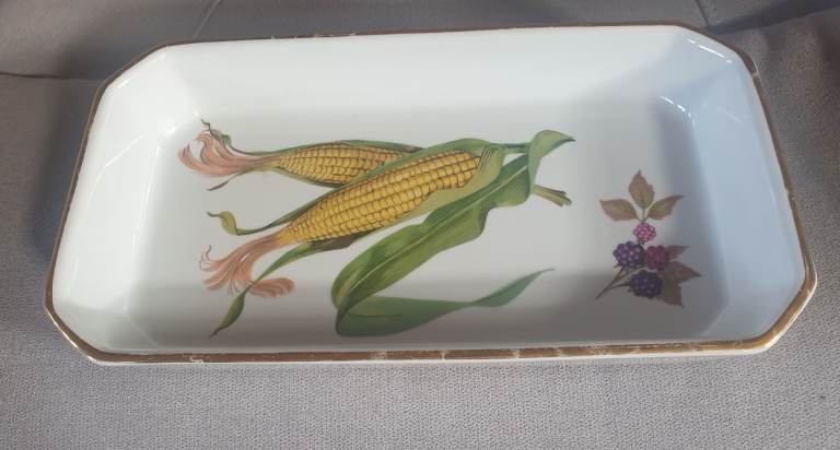 Royal Worcester Evesham design rectangular porcelain dish with gold trim