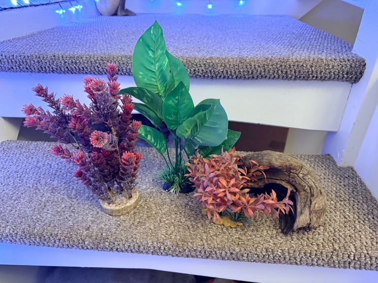 Bundle of Aquarium Fish Tank Weighted Plants & Bogwood VGC