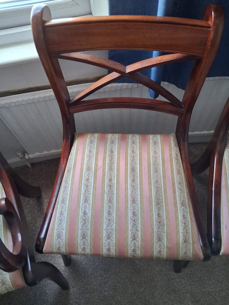 Set of 6 Wooden Dining Chairs – 2 Armchairs, 4 Standard