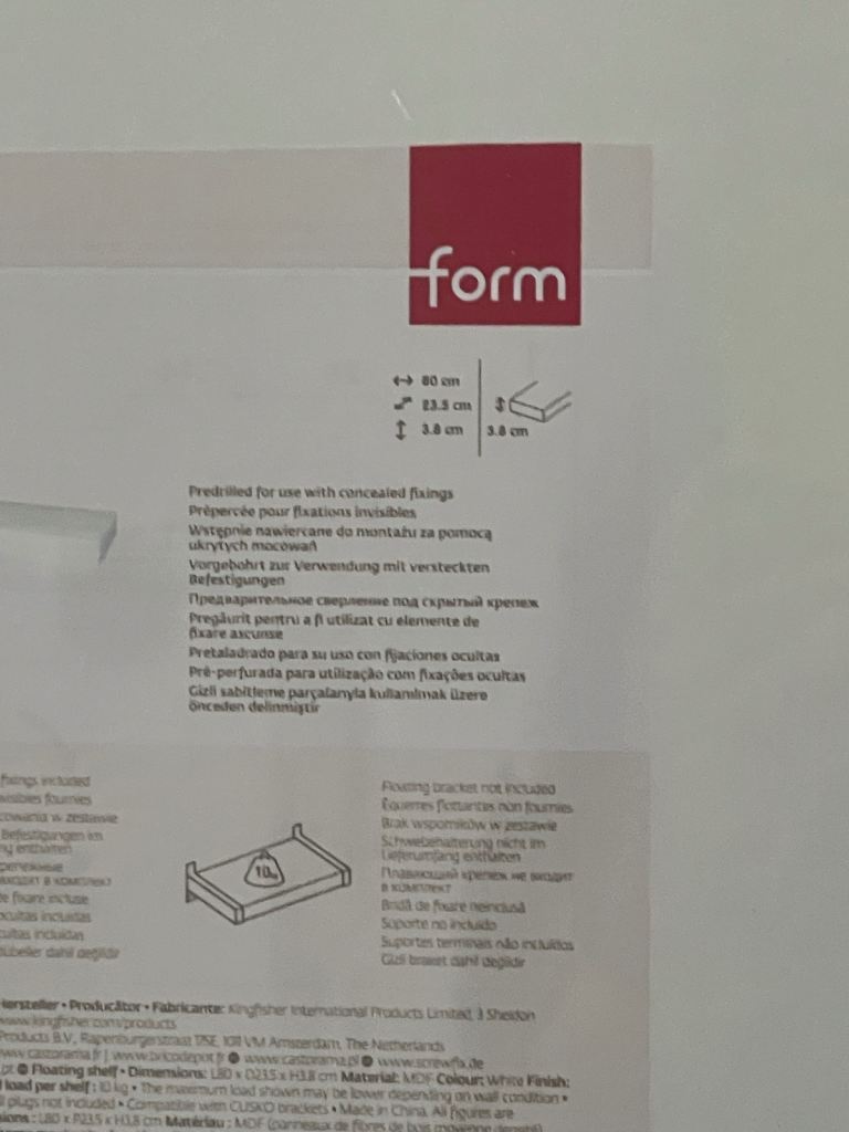 B&Q White Floating Shelf Still in packaging