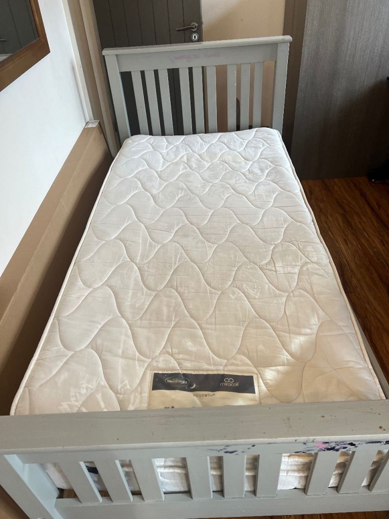 Grey single bed & mattress 