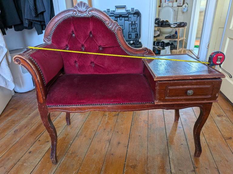Free - collection only! Vintage Red Velvet Telephone Chair and Drawer