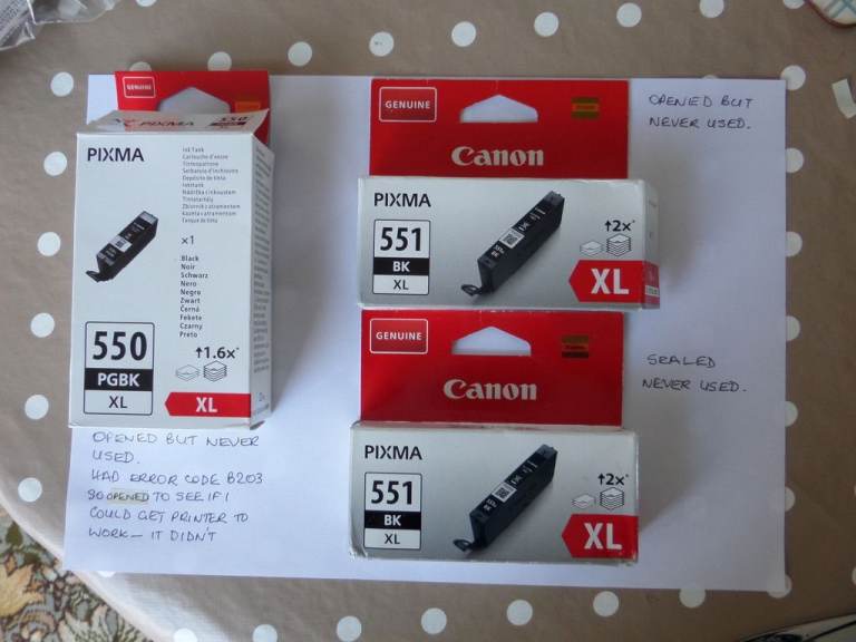 Canon Pixma 550 PGBK XL & 551 BK XL Ink Cartridges - New