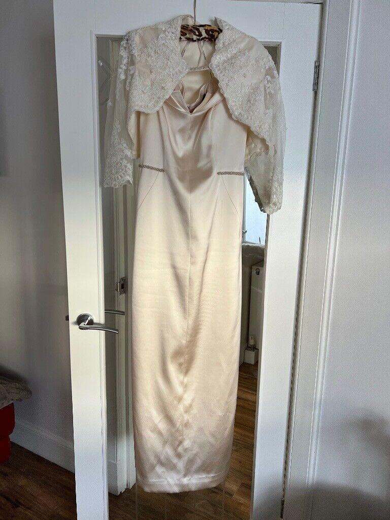 Oyster satin wedding dress 