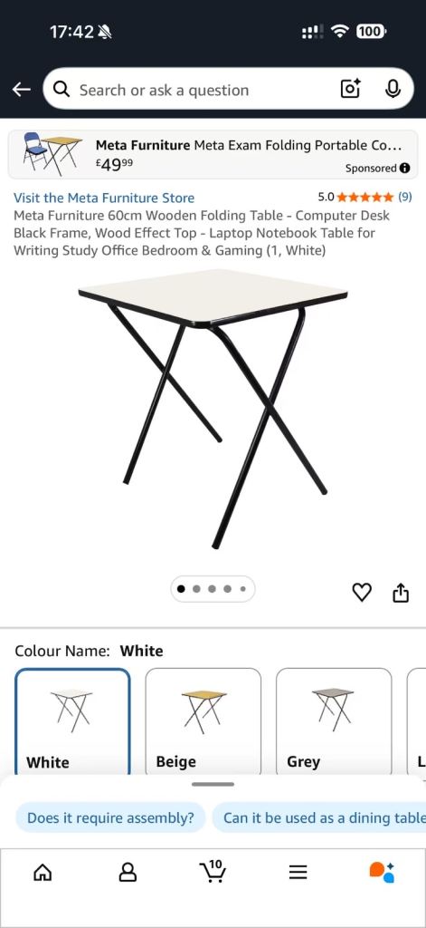 60cm white colour folding table